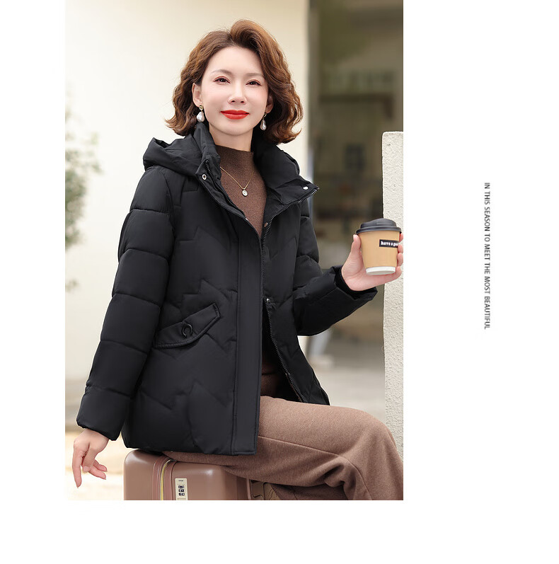 Hengyuanxiang Middle-aged Mom Winter Mid-length Down Cotton Jacket Thickened Fleece-lined Coat for Middle-aged and Elderly Women 29