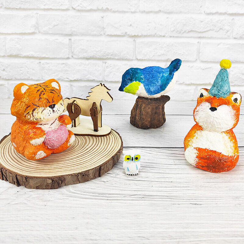 手工纸浆玩偶材料包制作粘贴可爱卡通小动物礼物儿童虎年摆件 萌小柴