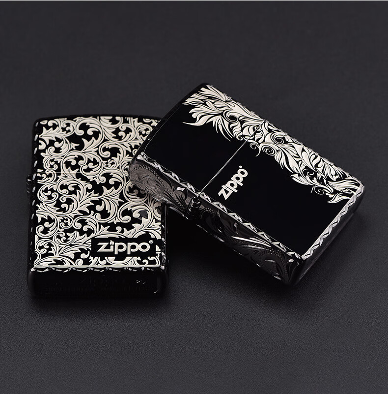 全球代购直发zippo芝宝打火机正版 精雕黑冰zppo定制刻字正品限量煤油