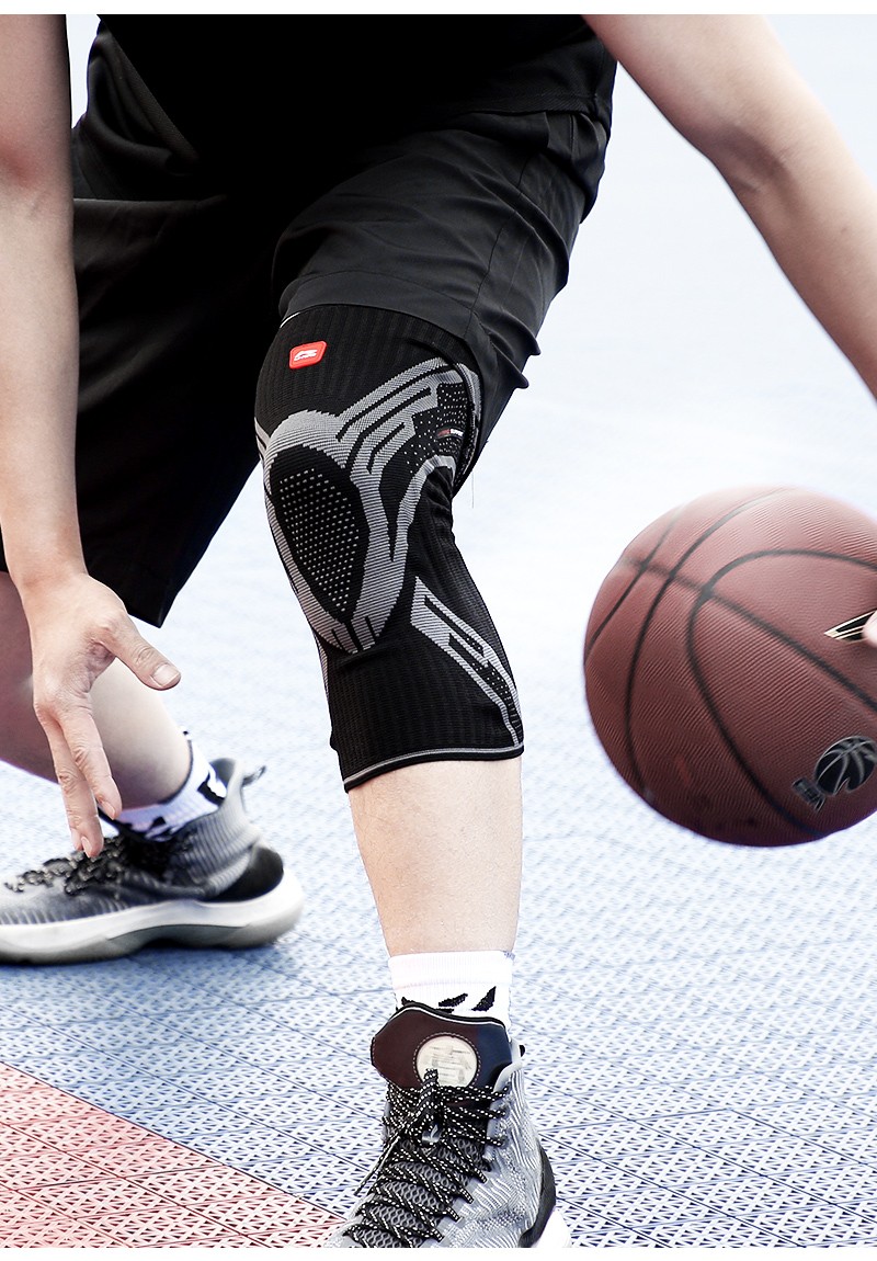 李宁运动护膝男篮球跑步护具保护套膝盖半月板女损伤关节装备 黑灰单