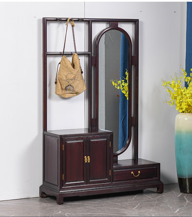 珠仙血檀学名染料紫檀实木穿衣镜落地中式客厅卧室试衣镜子轻奢全身镜