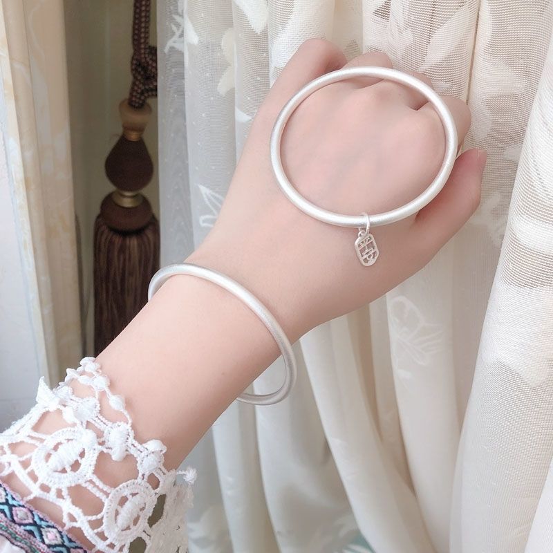 古法银镯子9999足银手镯素圈手镯保平安不掉色年轻人一男一女 两世欢