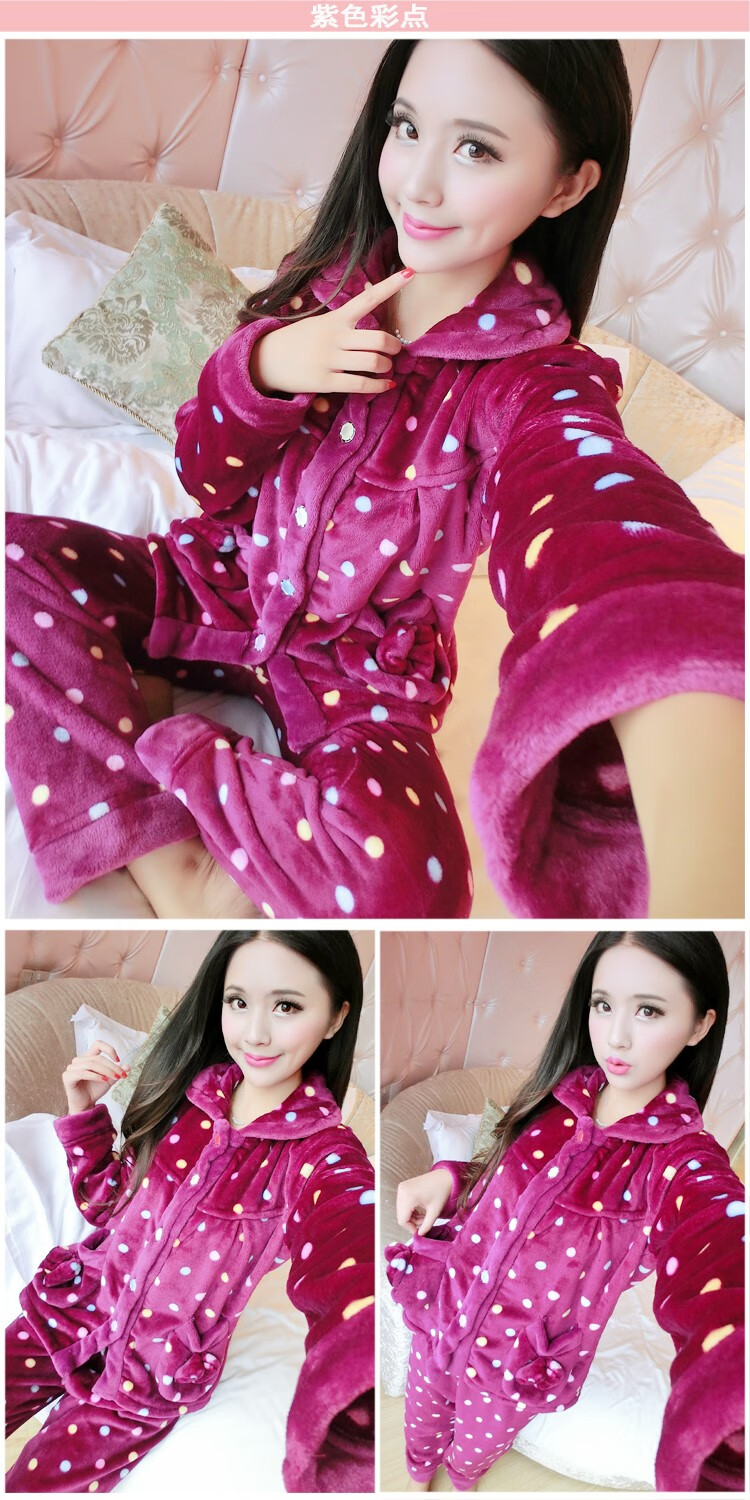 珊瑚绒睡衣女成人加绒加厚秋冬大码保暖秋冬珊瑚绒睡衣女冬季加绒加厚