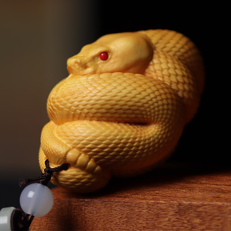 小木缘生 太行崖柏黄杨木蛇摆件仿真小车室内挂件男生文挖手把件 崖柏