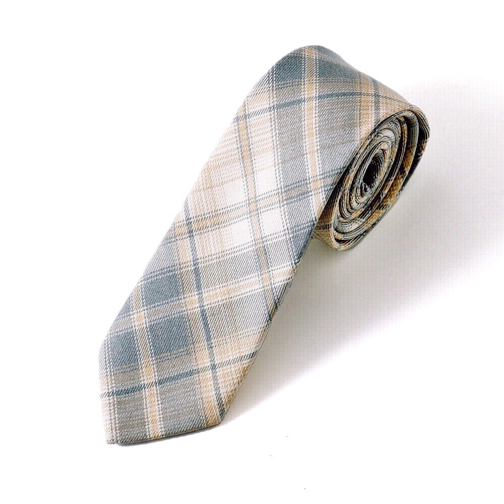 (法黛姗)50款集合#温柔一刀碳灰烟灰青野 男女格子领带 浅黄色 抹茶