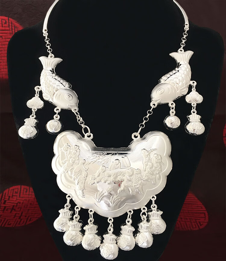 s999项圈银锁宝宝婴儿周岁足银套锁颈圈长命锁满月百岁礼盒 99g百家保