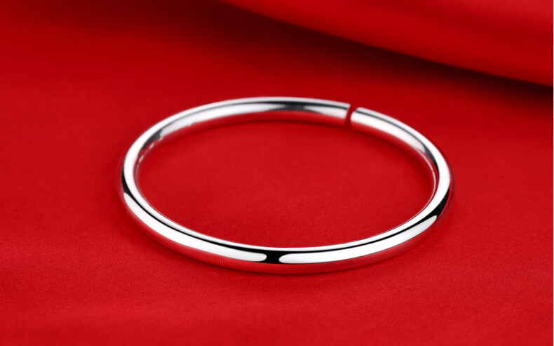 银手镯女s999足银银光面圆肚手工简约时尚情侣开口手环男刻字女款内径