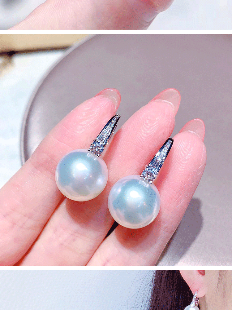 妙灵阁澳洲白珍珠耳钉s925银经典百搭简约气质珍珠耳环耳圈耳坠女款