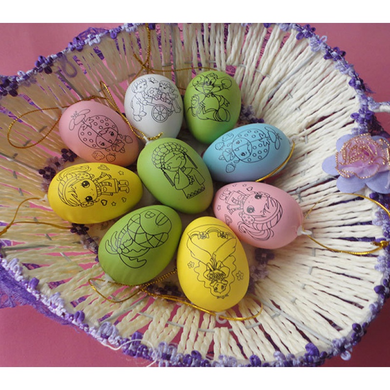厂家直销儿童复活节彩蛋卡通彩绘手绘仿真蛋壳手工玩具 浅绿色5个 15