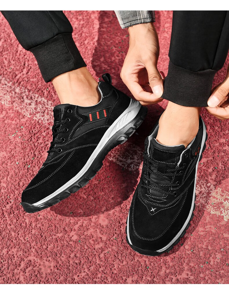 奇策秋季时尚休闲运动鞋男士真皮户外轻便跑步鞋潮百搭防滑透气旅游鞋