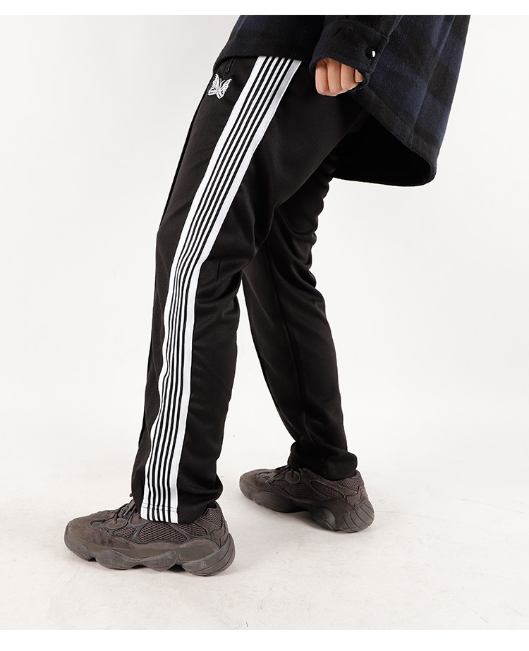 needles 侧边排扣蝴蝶刺绣织带复古秋冬休闲长裤男女宽松运动裤 黑拼