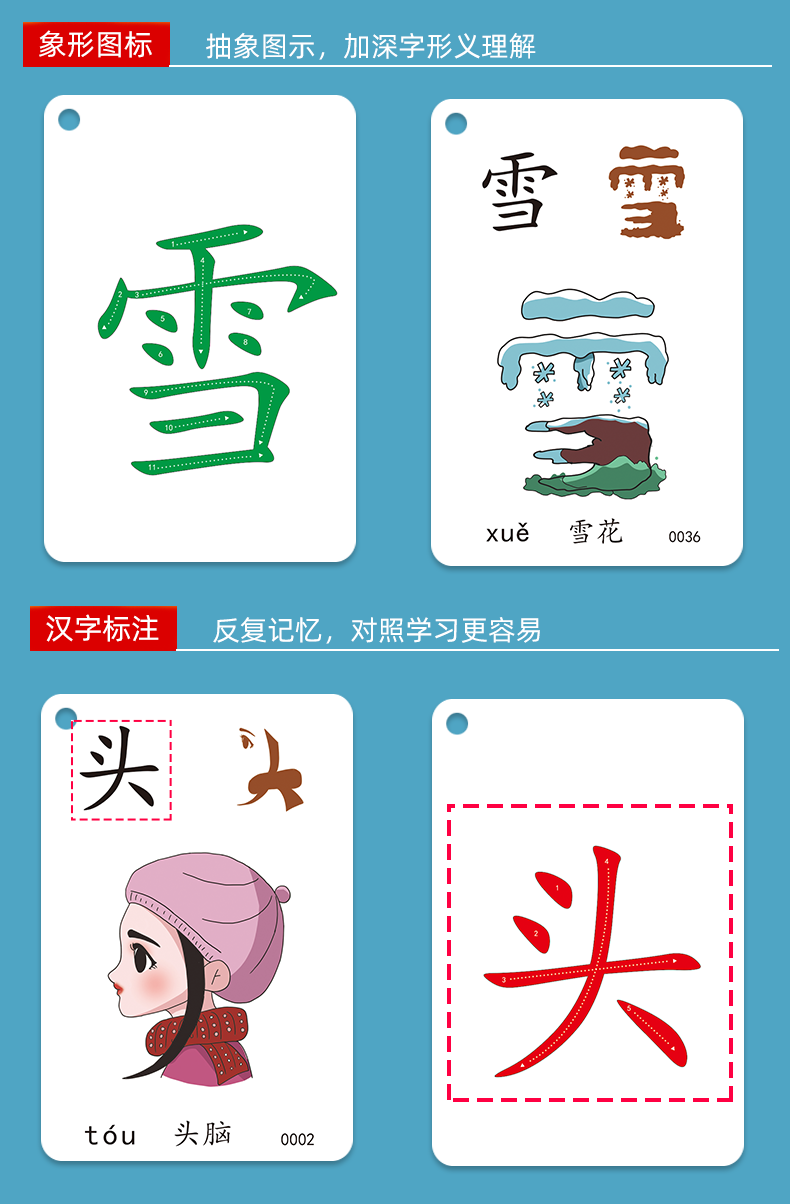 飞猫客幼儿园宝宝识字卡片3000汉字儿童认字启蒙早教神器看图识字卡