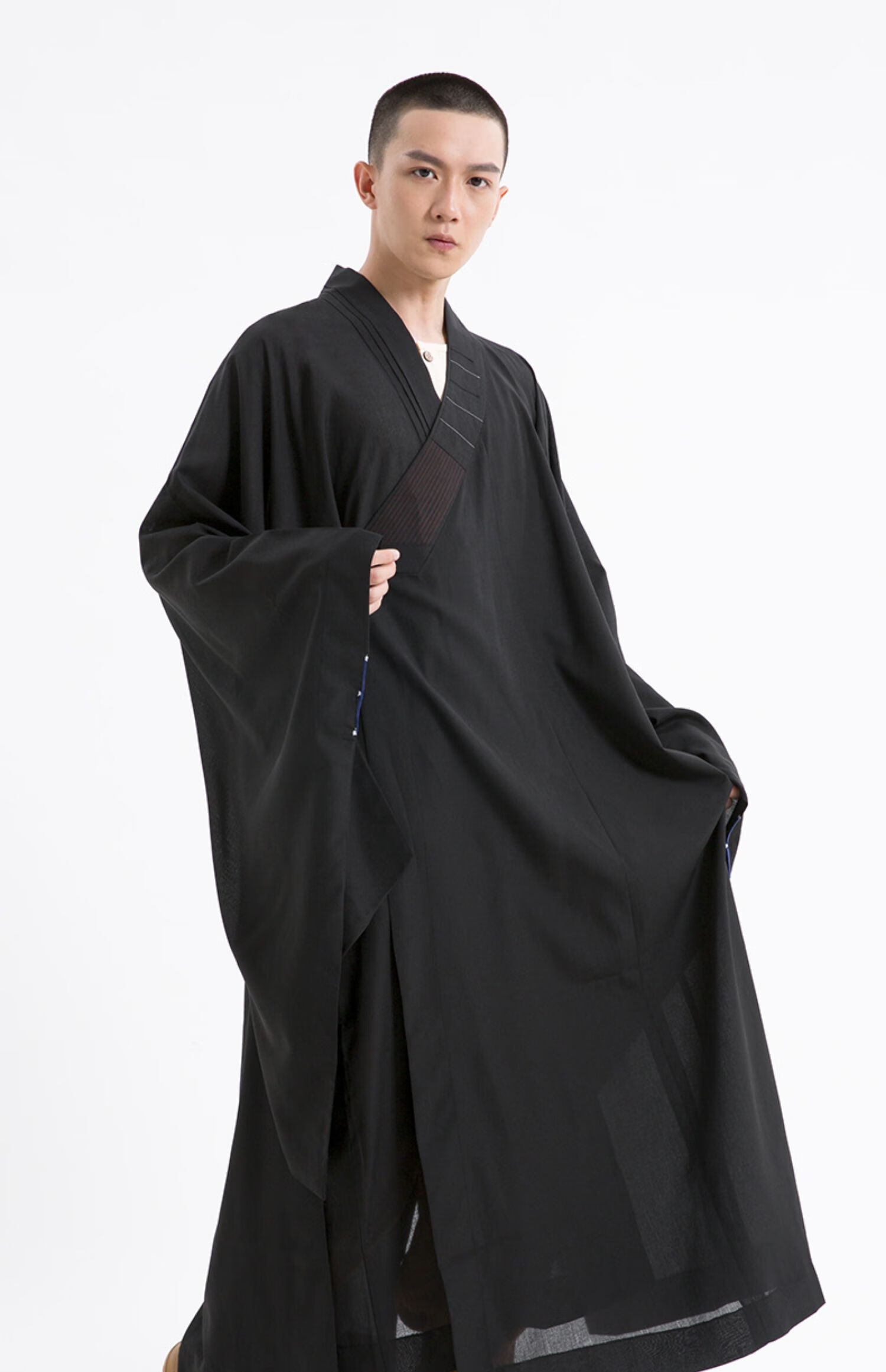 修行服装男套装僧服台湾麻纱海清海青居士服不透明女僧衣禅修服 咖啡