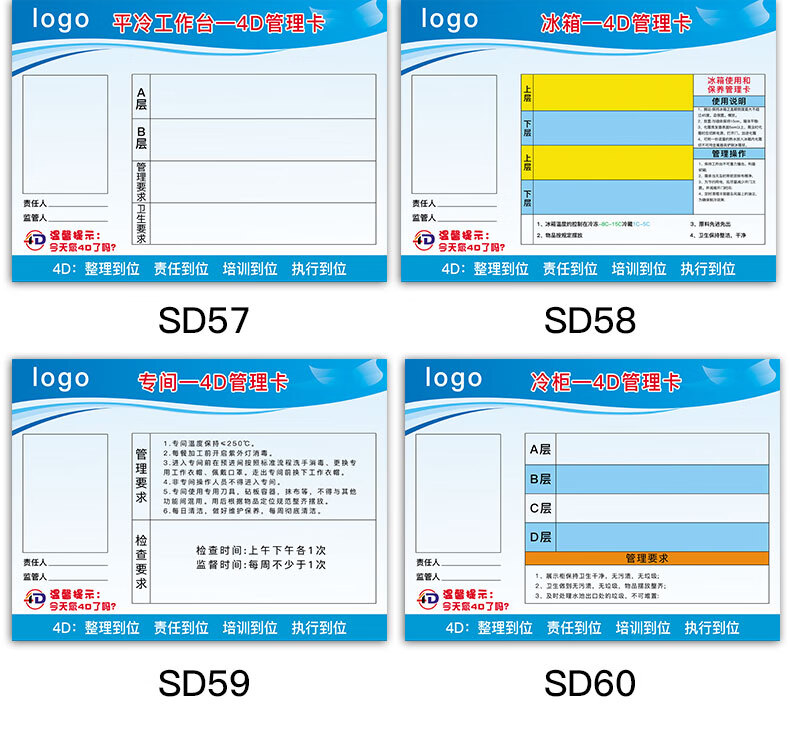 左右季酒店4d廚房管理標識牌標貼標籤衛生檢查工具6s制度餐飲幼兒園