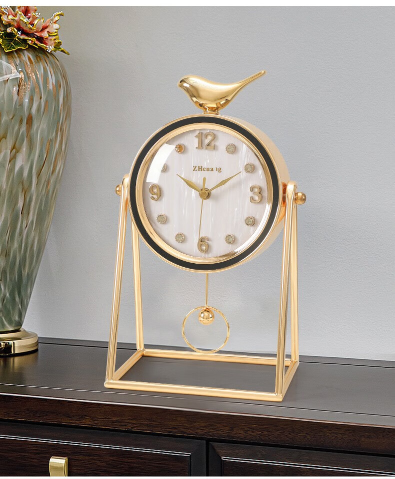 坐式钟表 现代简约座钟家用客厅桌面台钟轻奢创意装饰静音石英时钟