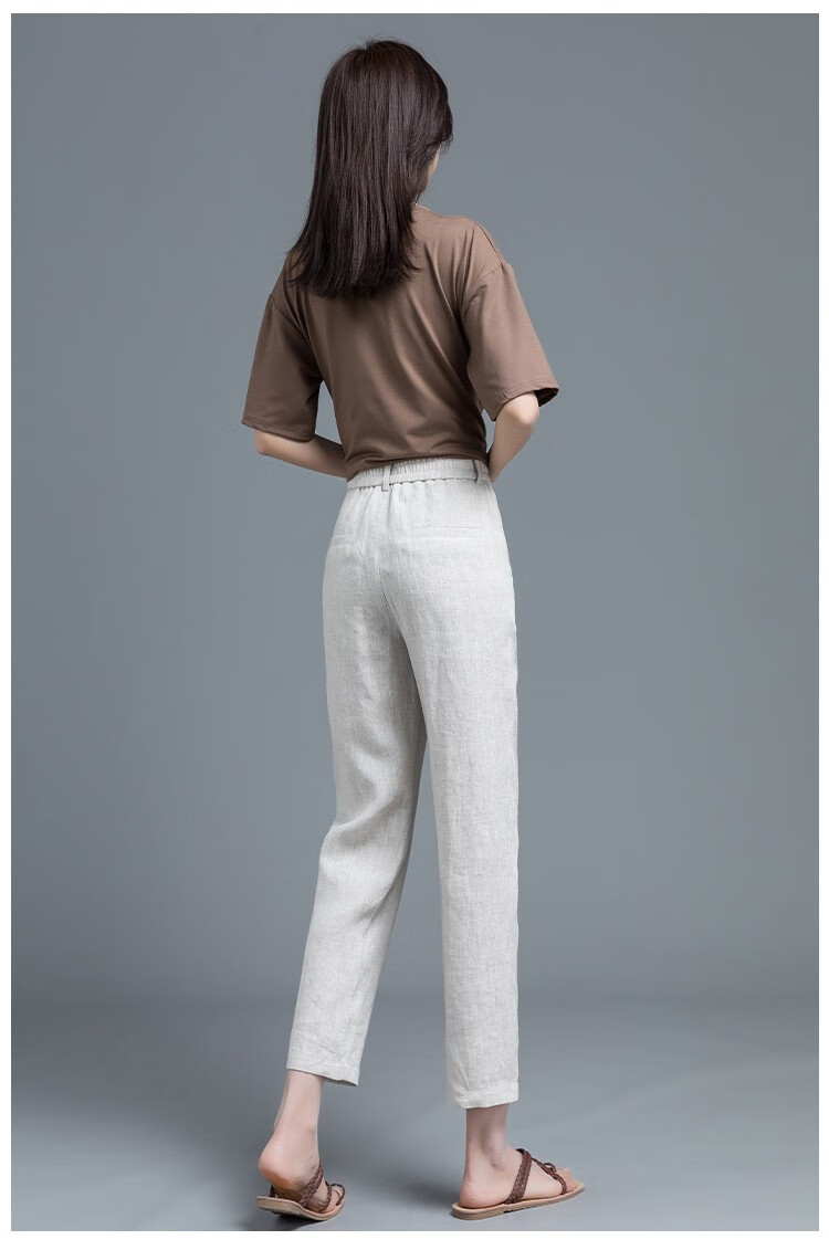 梦舒雅棉麻休闲裤女2022夏季薄款亚麻女裤九分小脚哈伦裤宽松大码萝卜