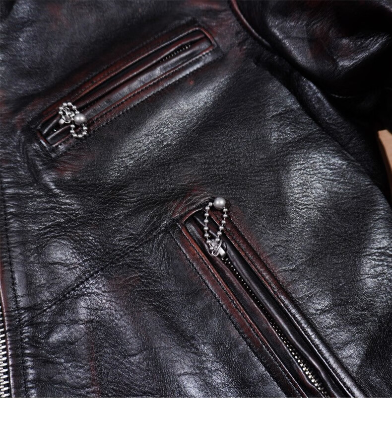 穆赫兰道成衣重水洗做旧美式复古茶芯马皮皮衣机车短款修身定制款