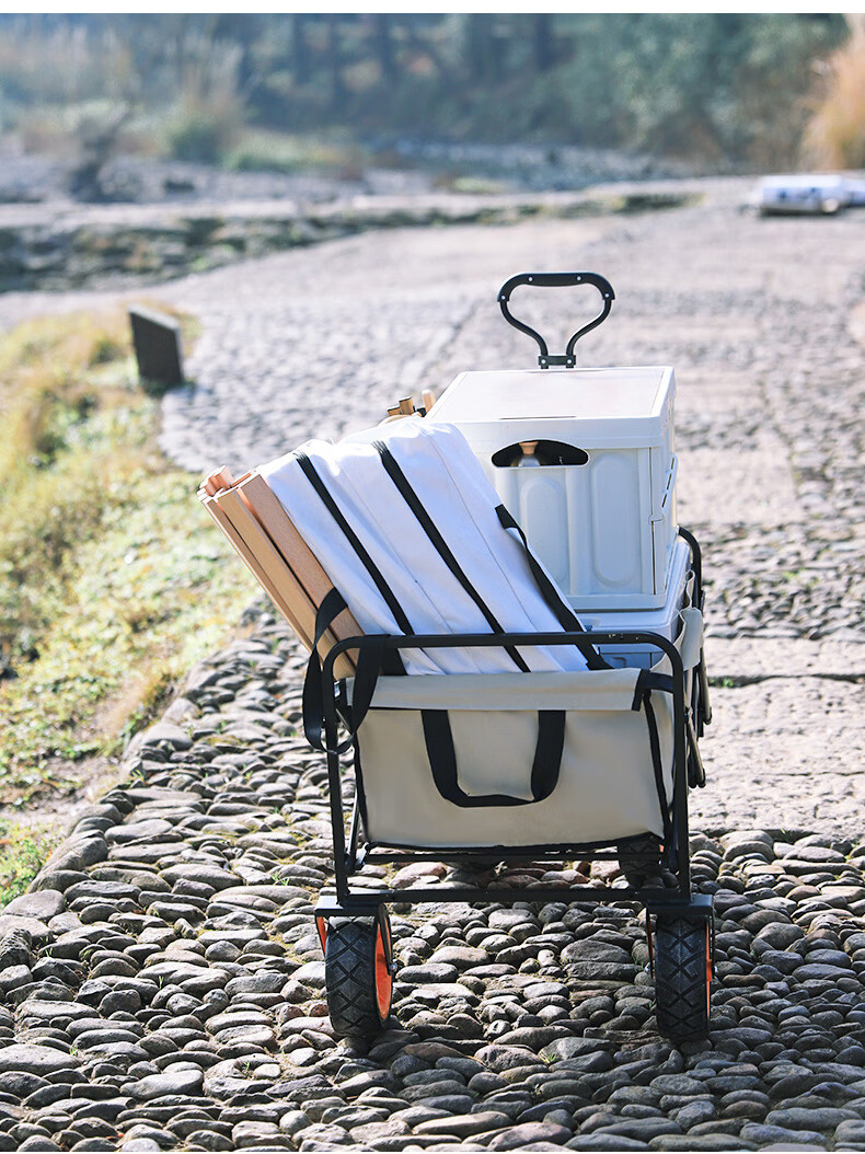 装备可折叠拖车营地钓鱼顶棚手拉车标准款卡其铝合金木纹桌板当天速发