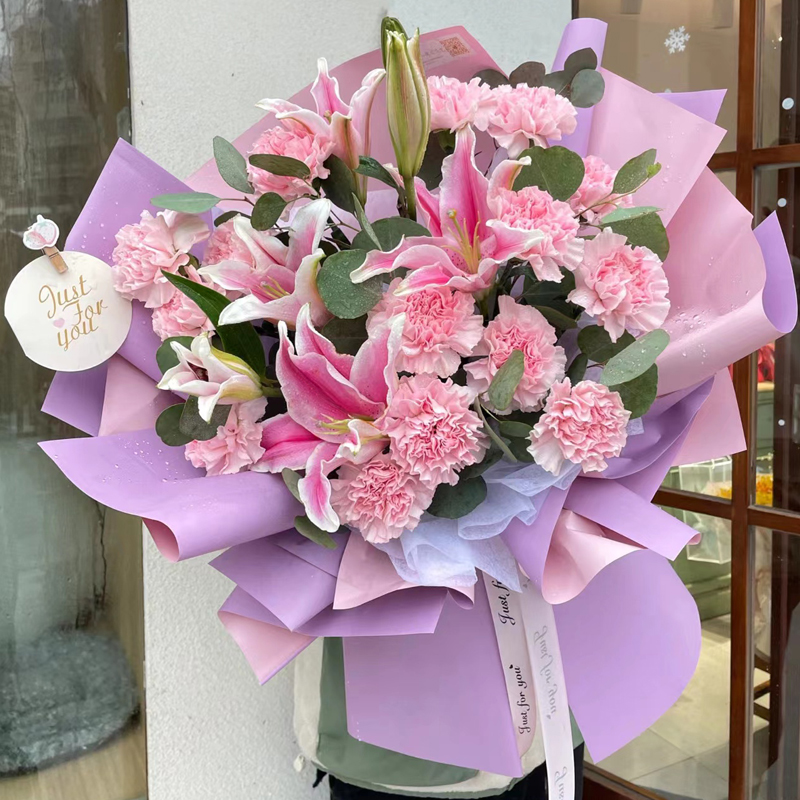 鲜花情母亲节同城配送速递百合玫瑰康乃馨鲜花花束礼盒送老师母亲妈妈