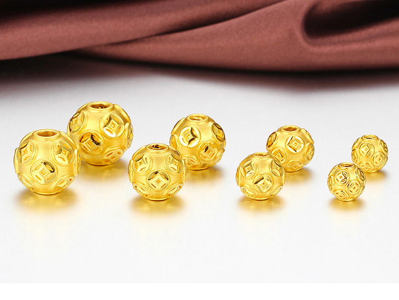 福瑞韵黄金转运珠足金999足金珠子金钱珠铜钱珠散珠3d硬金珠diy黄金