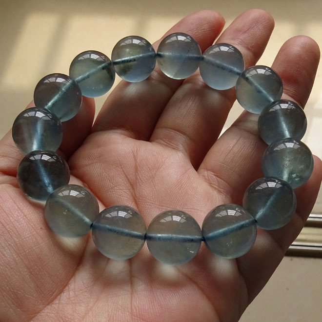 香港言和专柜原生态物质蓝萤石手链 蓝莹石手串水晶手链 深蓝男款女款