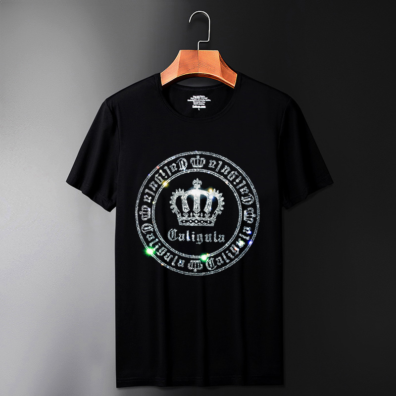 norgay香港潮牌2021夏季新款时尚皇冠短袖t恤个性烫钻大码男装潮8851