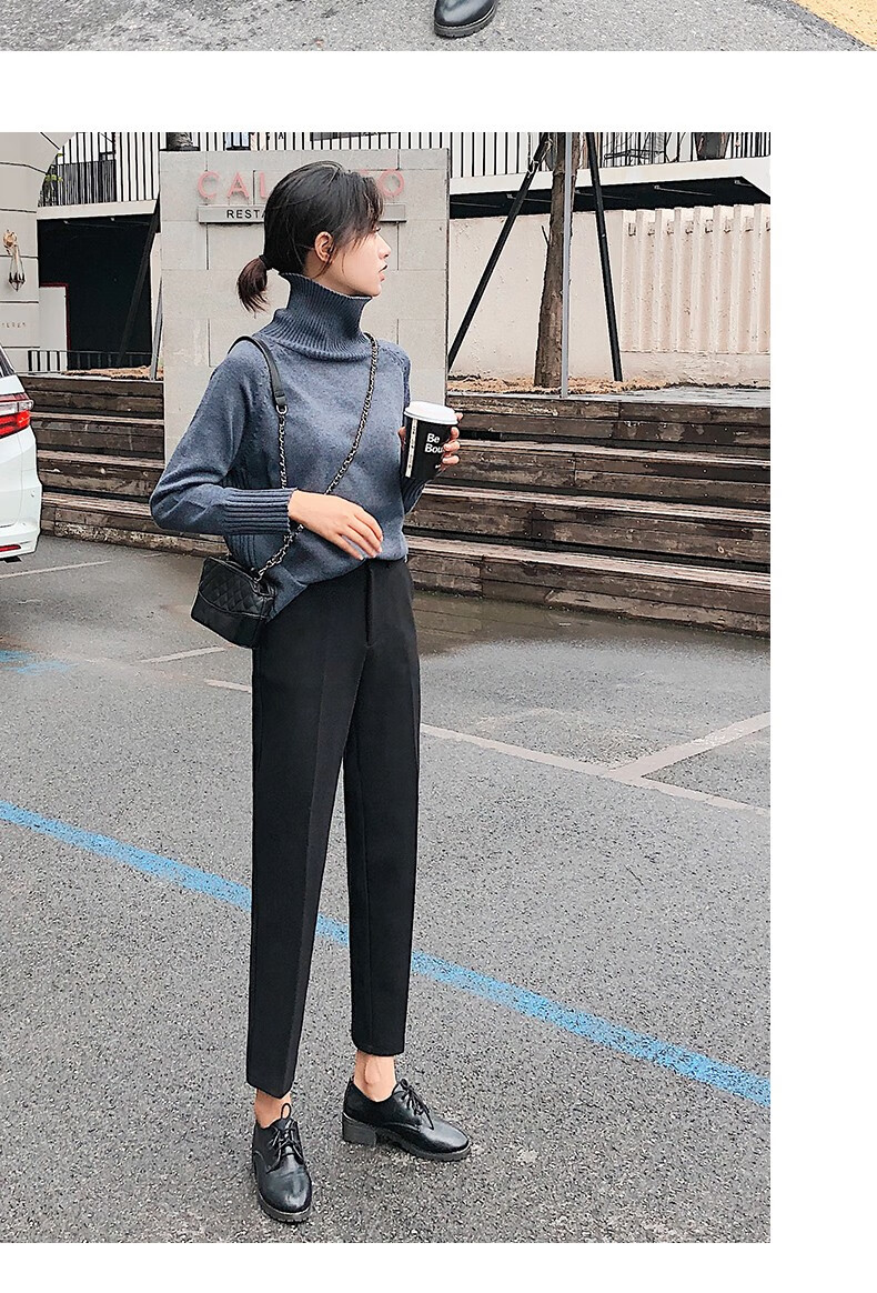 Langsha Women's Woolen Autumn Winter Straight-leg Harem Cropped Carrot Pants Loose Casual Trousers 19