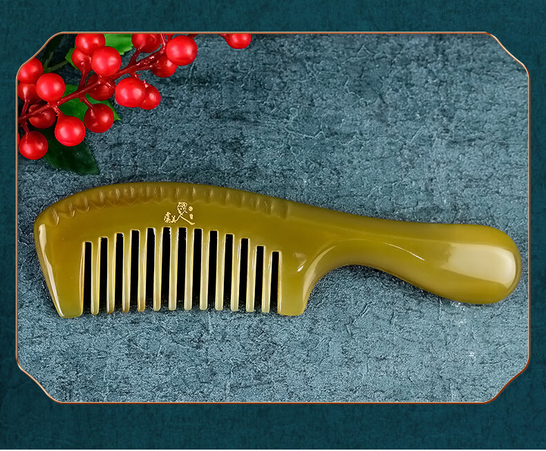 虞美人长柄牛角梳虞加厚牦牛角梳子女长发天然男宽齿按摩头皮头部经络