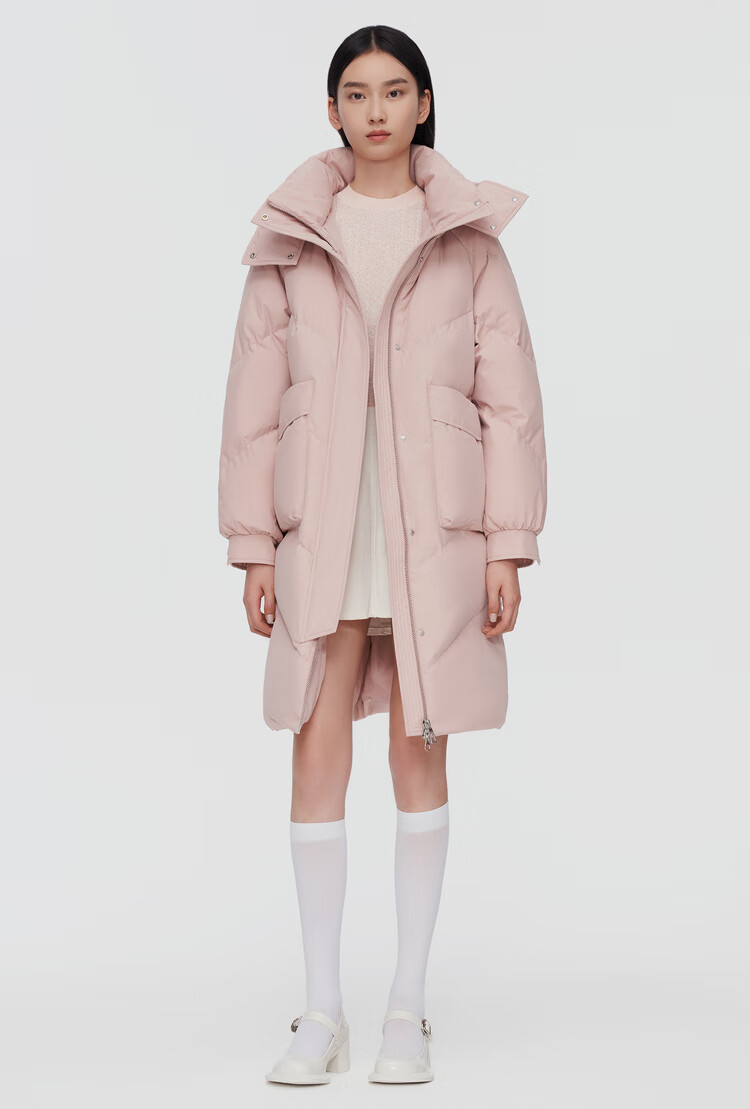 波司登2021年冬季新款羽绒服女中长款时尚休闲系列可脱卸帽廓形90绒