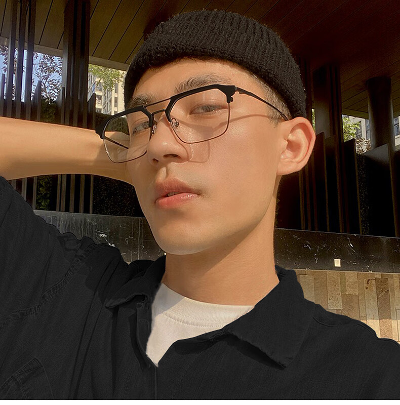 理工男半框近视眼镜框男款痞帅复古多边形大框显脸小变色眼镜架女 亮