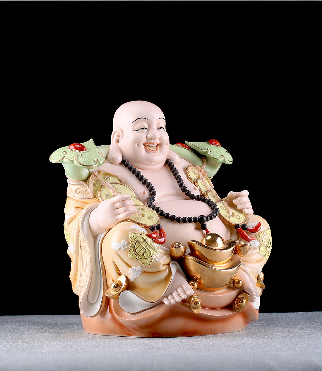 御仟香陶瓷弥勒佛菩萨佛像重工彩坐黄金袋笑佛居家摆件摆件用品笑弥勒
