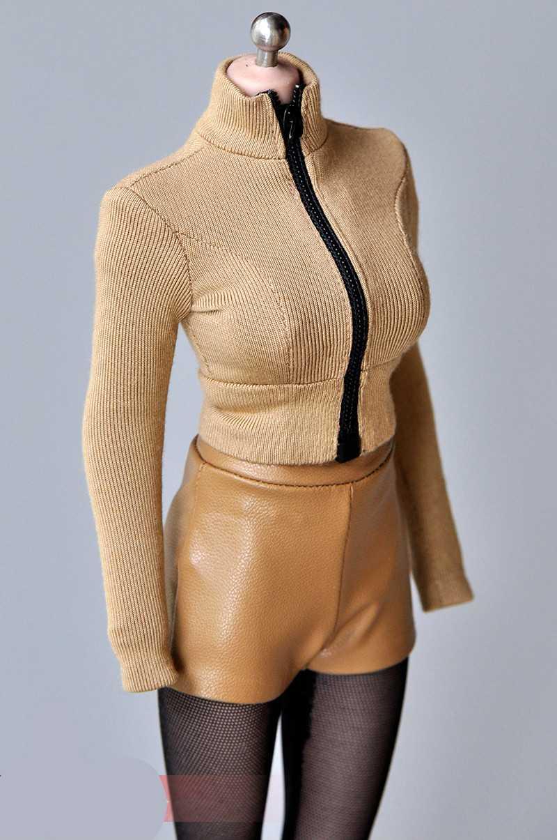 1/6女兵人模型衣服配件12寸可动人包胶素体衣服ph弹力拉链紧身衣 黑色