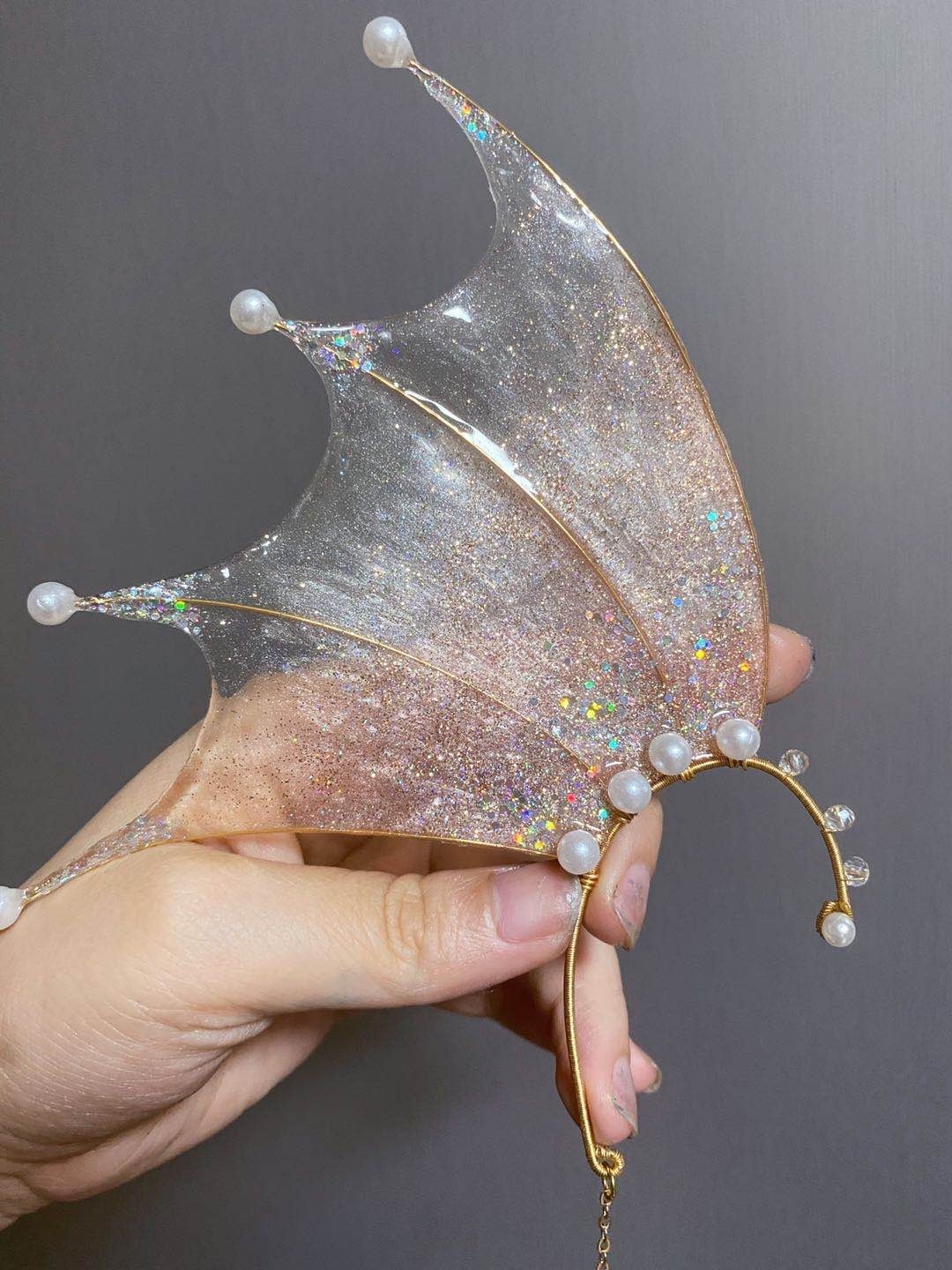 鲛人耳锦鲤人鱼姬耳挂发饰发卡原创手工发光人鱼仙女饰品 明珠耳挂 单