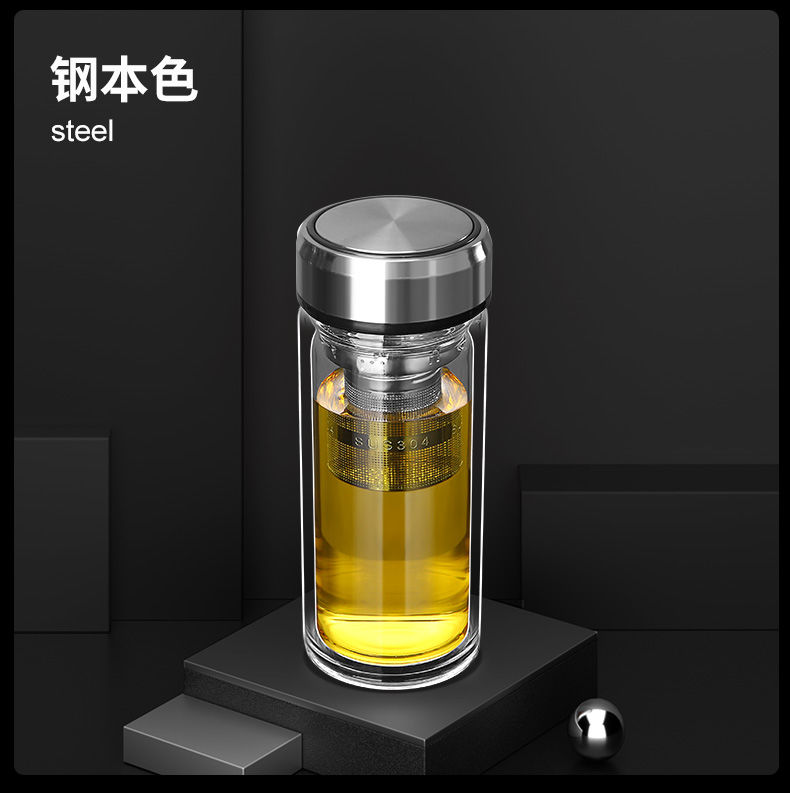 双层玻璃杯测温隔热耐高温茶水分离泡茶杯女男士水杯子 超大1500毫升