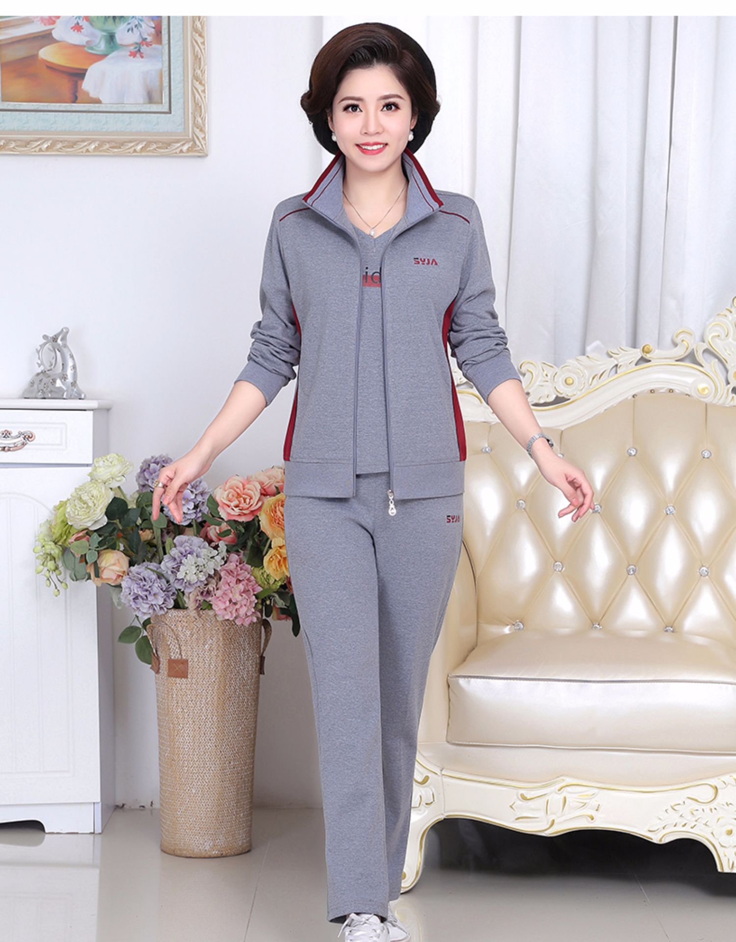 【恒源祥旗舰官方店】恒源祥恒源祥妈妈春装外套新款中老年运动服套装