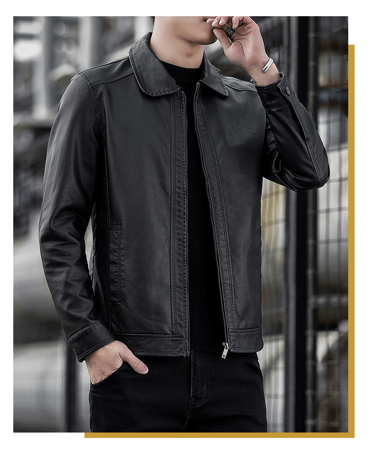 罗蒙品牌翻领皮衣男士机车皮夹克男装2022新款春秋成熟稳重休闲皮外套
