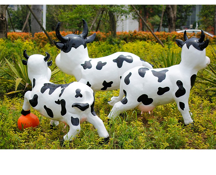 奶牛仿真动物玻璃钢雕塑模型幼儿园装饰小品大摆件 卡通牛右款【图片