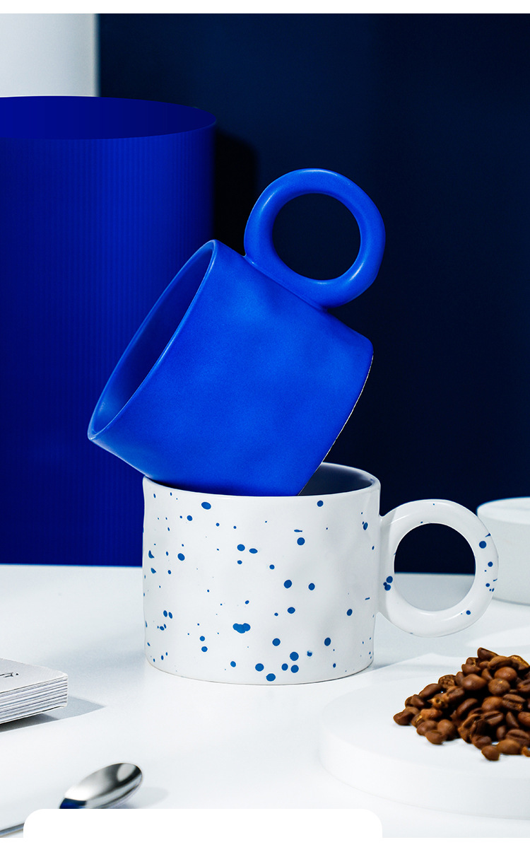 克莱因蓝陶瓷创意马克水杯高颜值下午茶情侣咖啡杯早餐牛奶燕麦杯克莱