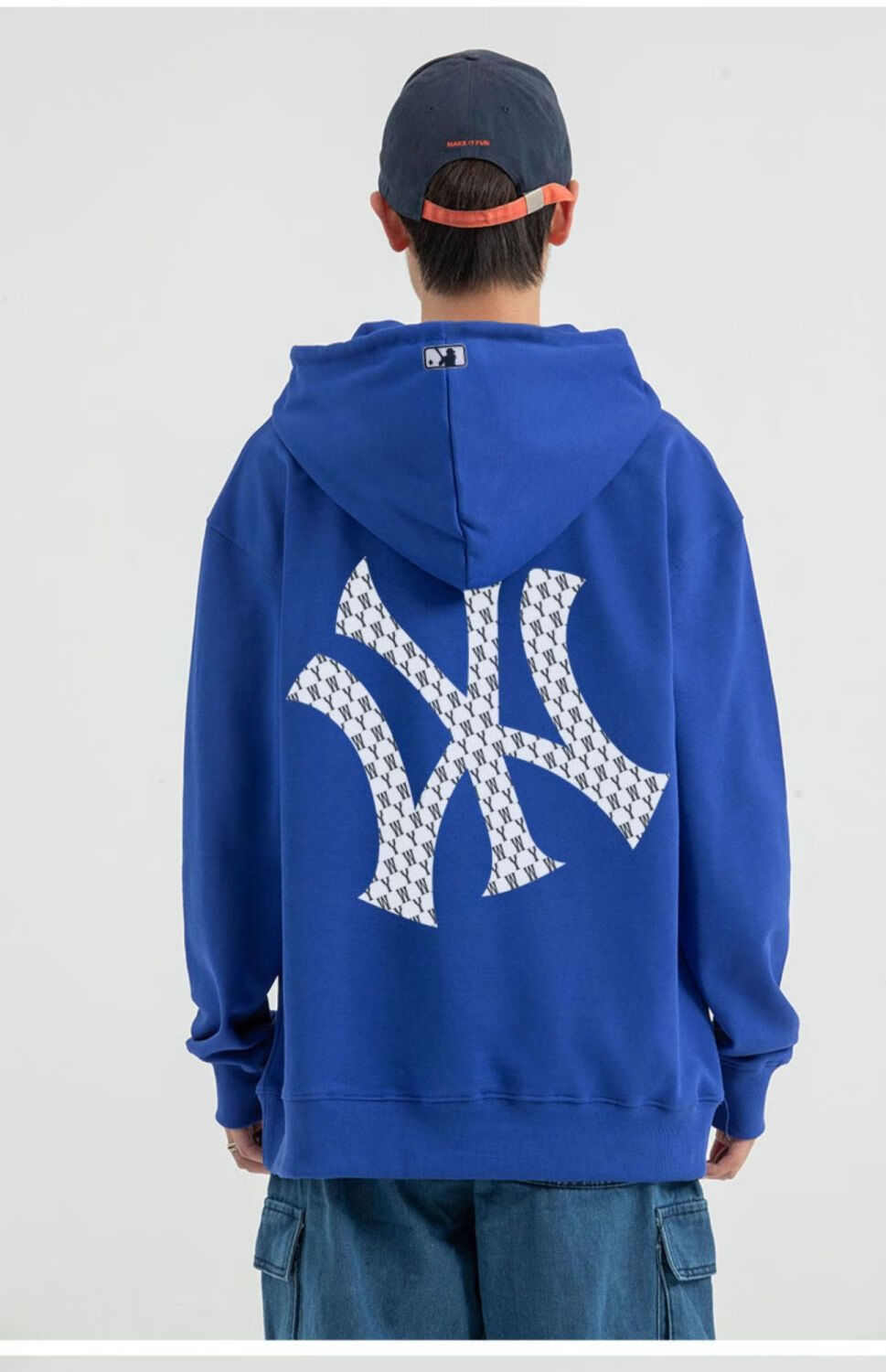 mlb连帽卫衣男潮牌秋冬季重磅外套字母印花情侣帽衫女 藏青色 l 125