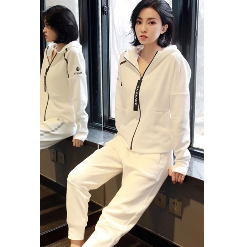 欧洲站白色运动服套装女秋冬季宽松韩版休闲时尚减龄卫衣两件套潮全白