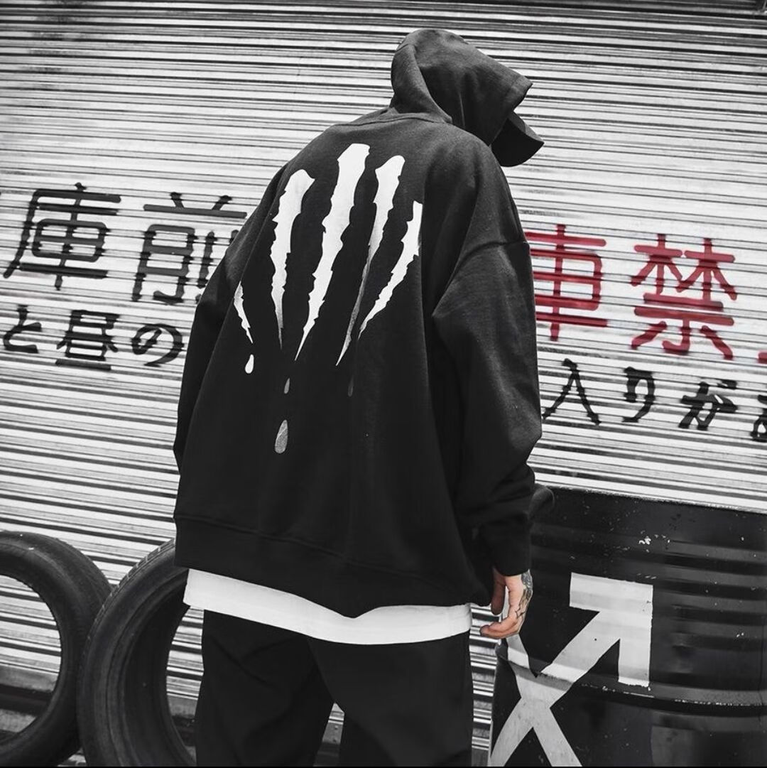 乔普爵 suamoment潮牌三代血爪痕抓痕烫金logo宽松休闲连帽卫衣情侣