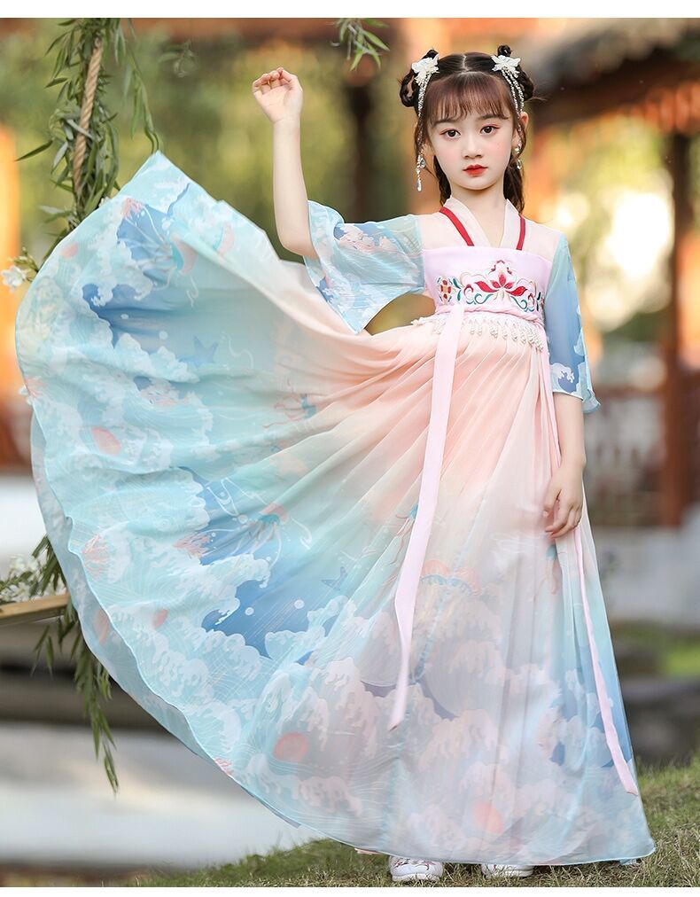 女童汉服春夏季9-12岁小女孩古装连衣裙中国风小学生超仙气齐胸襦裙古