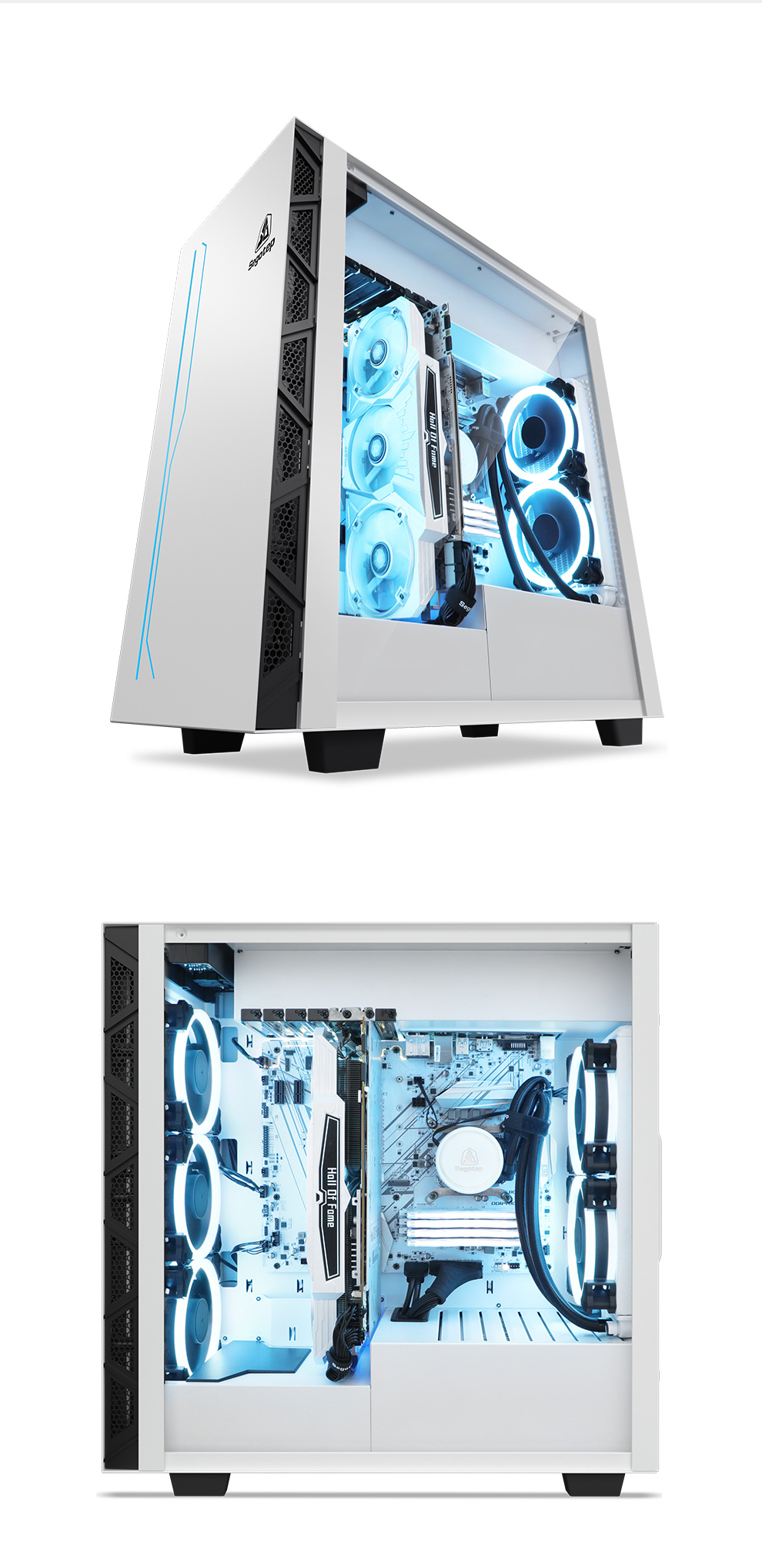 鑫谷(segotep)开元k1白色/黑色全玻璃侧透机箱atx3.