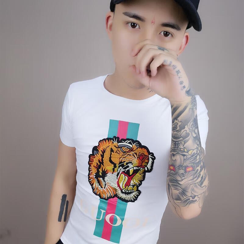 紧身衣精神小伙夏季新款社会精神小伙旺仔紧身上衣服潮流短袖t恤男