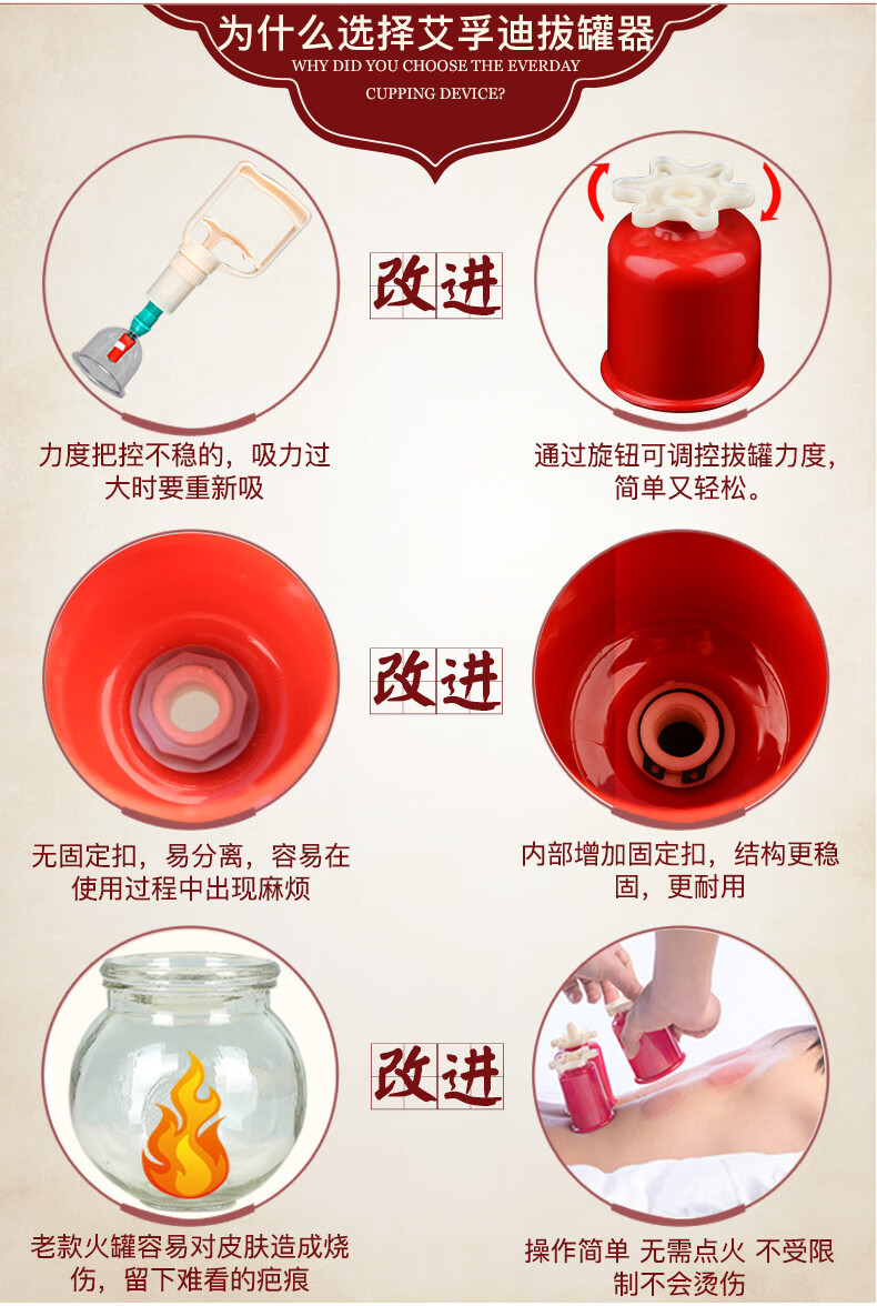 艾孚迪家用拔罐器套装抽气式气罐中医拔火罐单罐磁疗手拧真空拔罐12头