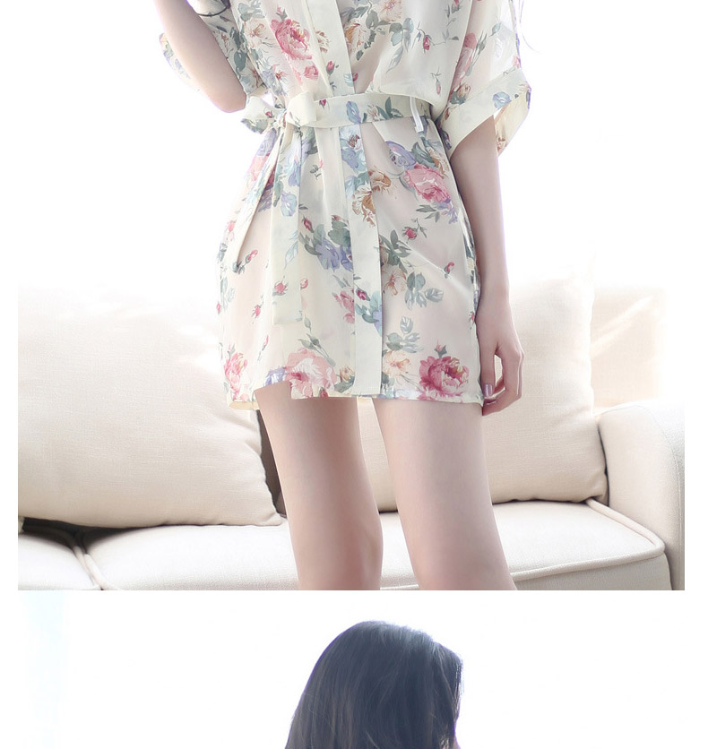 性感情趣雪纺内衣女式极度诱惑大码情趣睡衣半透明印花日本和服睡袍超