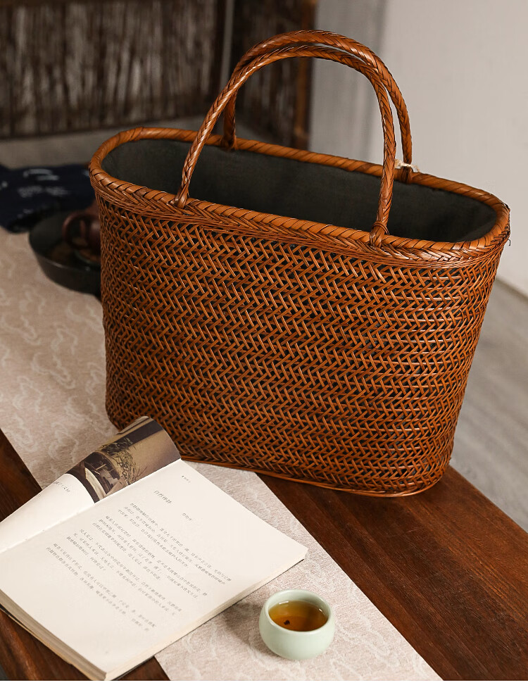nafandu精作竹编包复古提篮大漆便携天然手工收纳包禅意茶道配件高端