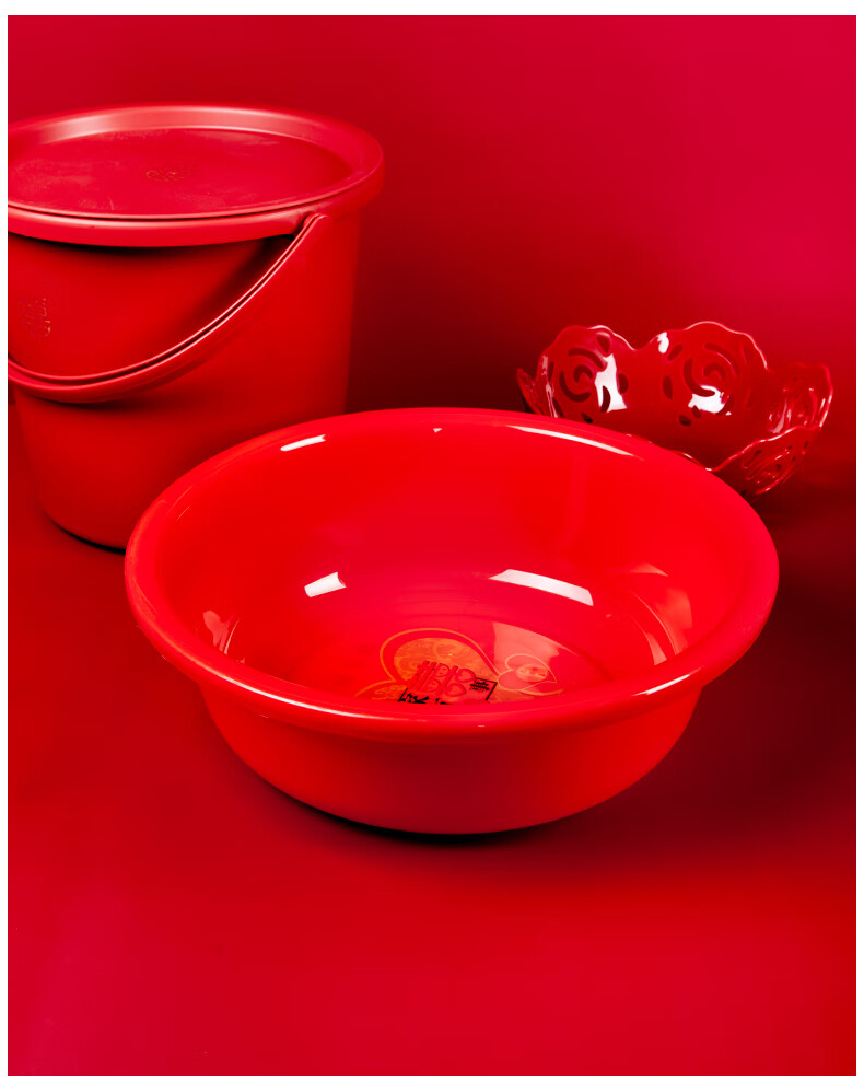 洗脸盆红色结婚喜盆婚庆塑料加厚洗衣盆圆形盆用红盆喜庆新娘运锋喜庆