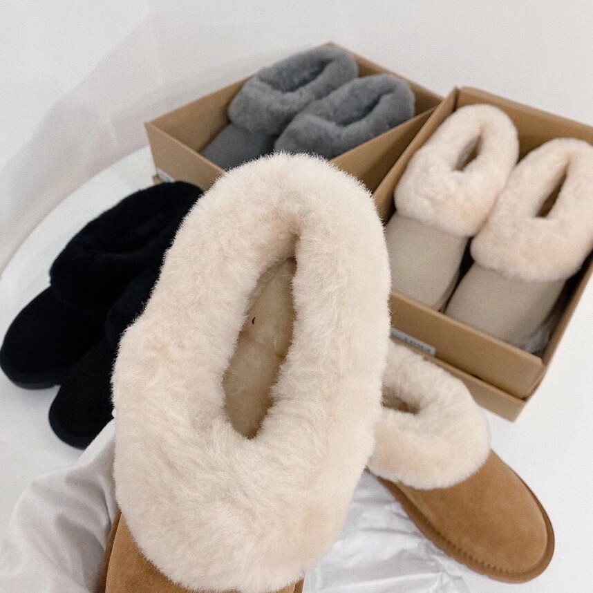 大 东潮牌巴宝莉bv港风2022新款大喜庆懒人鞋雪地靴女羊皮毛一体保暖