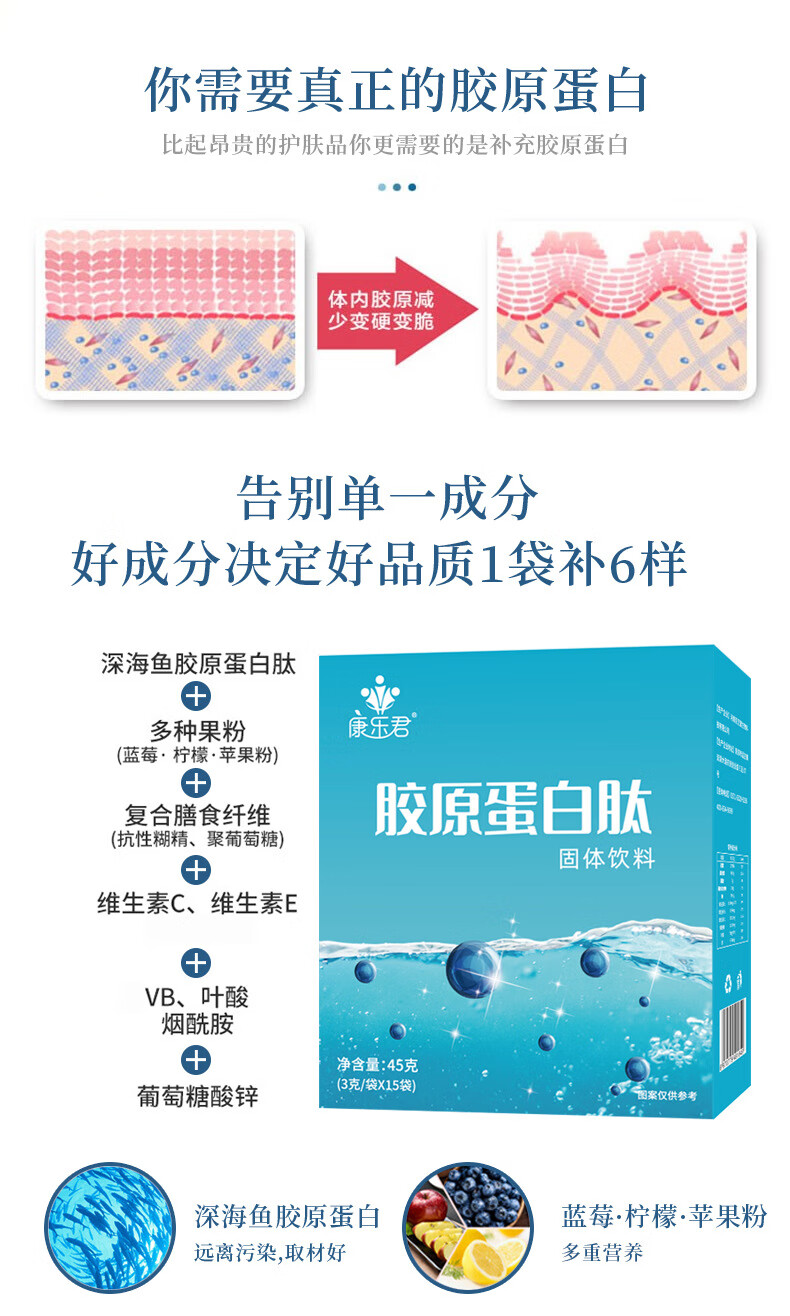 胶原蛋白肽蛋白粉小分子活性肽大豆蛋白饮品固体饮料 3g*15袋/盒
